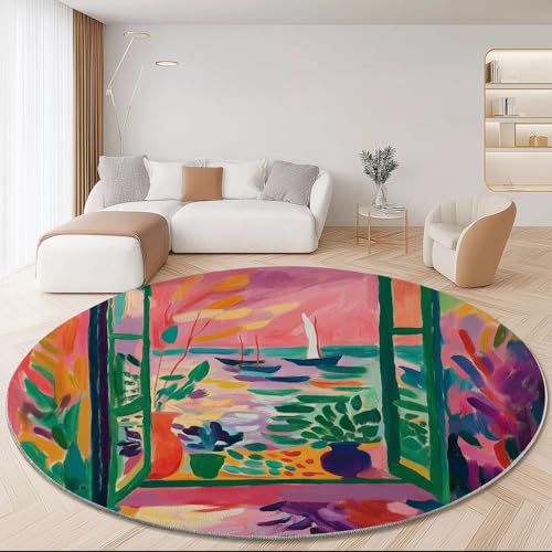 Waschbarer Runder Teppich mit Abstrakt Fenster Boote Motiv, Bunt Weich rutschfest Rund Rug, Ø 60 cm Kuscheliger Schmutzabweisend Teppich für Wohnzimmer Kinderzimmer Waschbarer Runder Teppich mit Abstrakt Fenster Boote Motiv, Bunt Weich rutschfest Rund Rug, Ø 60 cm Kuscheliger Schmutzabweisend Teppich für Wohnzimmer Kinderzimmer von Generic