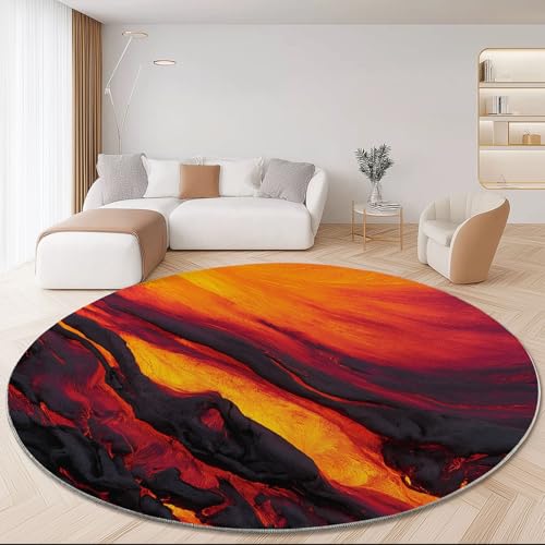 Waschbarer Runder Teppich mit Natur Lava Berge Motiv, Dunkelrot Weich rutschfest Rund Rug, Ø 180 cm Kuscheliger Schmutzabweisend Teppich für Wohnzimmer Kinderzimmer Waschbarer Runder Teppich mit Natur Lava Berge Motiv, Dunkelrot Weich rutschfest Rund Rug, Ø 180 cm Kuscheliger Schmutzabweisend Teppich für Wohnzimmer Kinderzimmer von Generic