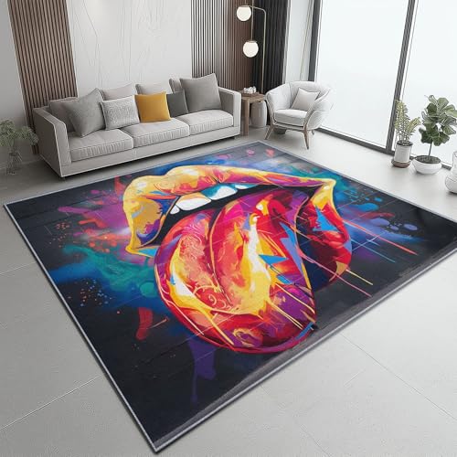 Waschbarer Teppich 120 x 170 cm Weicher Rutschfester Kinderteppich für Wohnzimmer, Schlafzimmer Graffiti-Kunst-Lippen-Illustration, Pflegeleichter Rechteckiger Teppich Bunt Waschbarer Teppich 120 x 170 cm Weicher Rutschfester Kinderteppich für Wohnzimmer, Schlafzimmer Graffiti-Kunst-Lippen-Illustration, Pflegeleichter Rechteckiger Teppich Bunt von Generic