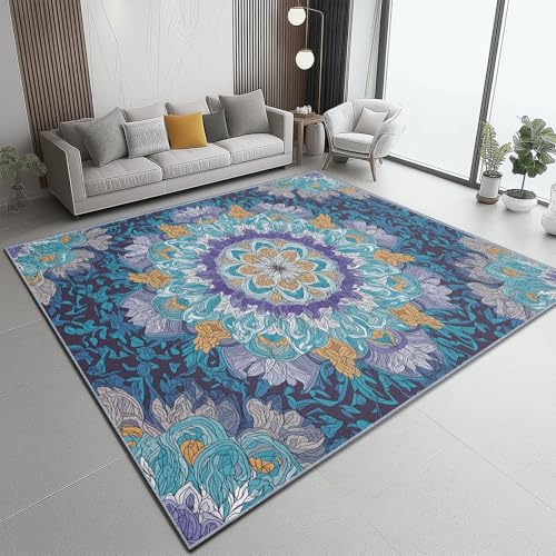 Waschbarer Teppich 160 x 230 cm Weicher Rutschfester Kinderteppich für Wohnzimmer, Schlafzimmer Blumen Schöne Mandala Illustration, Pflegeleichter Rechteckiger Teppich Blau Waschbarer Teppich 160 x 230 cm Weicher Rutschfester Kinderteppich für Wohnzimmer, Schlafzimmer Blumen Schöne Mandala Illustration, Pflegeleichter Rechteckiger Teppich Blau von Generic