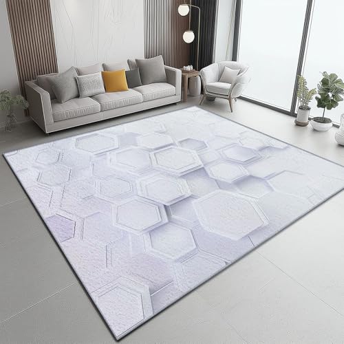 Waschbarer Teppich Elfenbein Weicher Rutschfester Kinderteppich für Wohnzimmer, Schlafzimmer 60 x 120 cm, Pflegeleichter Rechteckiger Teppich Abstrakte geometrische sechseckige Figur Muster Waschbarer Teppich Elfenbein Weicher Rutschfester Kinderteppich für Wohnzimmer, Schlafzimmer 60 x 120 cm, Pflegeleichter Rechteckiger Teppich Abstrakte geometrische sechseckige Figur Muster von Generic