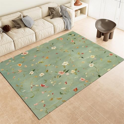 Waschbarer Teppich Grösse : 160x230cm Elegante Florale Textur Teppich Wohnzimmer Schlafzimmer, Kurzflor Flauschig Teppiche, Anti-Rutsch Unterseite bodenmatte, SalbeigrüN KinderTeppiche Dekoration von Generic