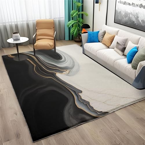 Waschbarer Teppich Grösse : 180x240cm Einfaches Geometrisches Marmormuster Teppich Wohnzimmer Schlafzimmer, Kurzflor Flauschig Teppiche, Anti-Rutsch Teppich, Schwarz Kinder Teppich Dekoration von Generic