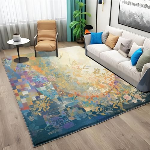 Waschbarer Teppich Grösse : 180x240cm Impressionistische botanische Blumenstreifen Teppich Wohnzimmer Schlafzimmer, Kurzflor Flauschig Teppiche, Anti-Rutsch Teppich, Bunt Kinder Teppich Dekoration von Generic