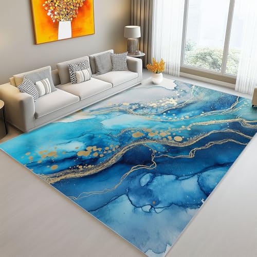 Waschbarer Teppich Wohnzimmer 120 x 180 cm, Abstrakter Aquarellmarmor Design Teppich Schlafzimmer Kurzflor, Groß Teppiche rutschfest Weiche für Kinderzimmer Esszimmer Flur Blau Grau Waschbarer Teppich Wohnzimmer 120 x 180 cm, Abstrakter Aquarellmarmor Design Teppich Schlafzimmer Kurzflor, Groß Teppiche rutschfest Weiche für Kinderzimmer Esszimmer Flur Blau Grau von Generic