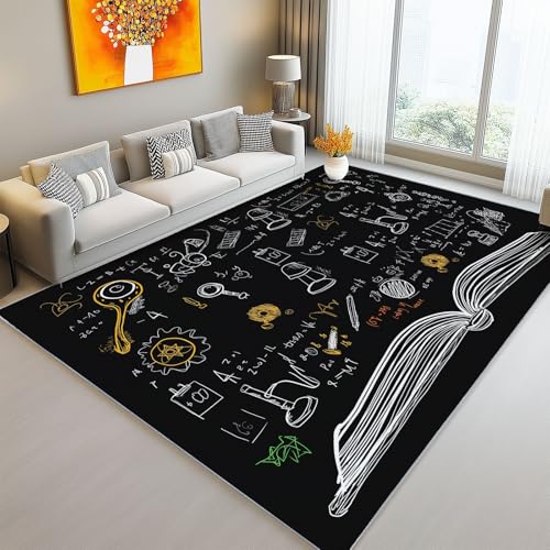 Waschbarer Teppich Wohnzimmer 120 x 180 cm, Minimalistisches Gekritzel Buch Design Teppich Schlafzimmer Kurzflor, Groß Teppiche rutschfest Weiche für Kinderzimmer Esszimmer Flur Schwarz von Generic
