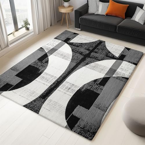 Waschbarer Teppich Wohnzimmer 120 x 180 cm, Moderne Abstrakte Geometrie Design Teppich Schlafzimmer Kurzflor, Groß Teppiche rutschfest Weiche für Kinderzimmer Esszimmer Flur Schwarz Weiß von Generic