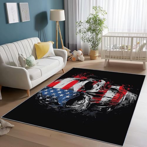 Waschbarer Teppich Wohnzimmer 140 x 200 cm, Cartoon-Totenkopf Flagge Design Teppich Schlafzimmer Kurzflor, Groß Teppiche rutschfest Weiche für Kinderzimmer Esszimmer Flur Schwarz von Generic