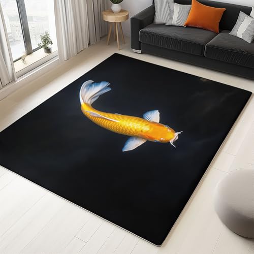 Waschbarer Teppich Wohnzimmer 140 x 200 cm, Minimalistischer Fisch Design Teppich Schlafzimmer Kurzflor, Groß Teppiche rutschfest Weiche für Kinderzimmer Esszimmer Flur Schwarz von Generic