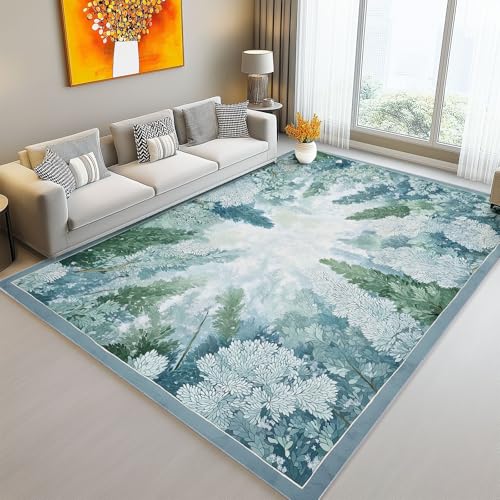 Waschbarer Teppich Wohnzimmer 140 x 200 cm, Natur Dschungel Bäume Design Teppich Schlafzimmer Kurzflor, Groß Teppiche rutschfest Weiche für Kinderzimmer Esszimmer Flur Grün Blau Waschbarer Teppich Wohnzimmer 140 x 200 cm, Natur Dschungel Bäume Design Teppich Schlafzimmer Kurzflor, Groß Teppiche rutschfest Weiche für Kinderzimmer Esszimmer Flur Grün Blau von Generic