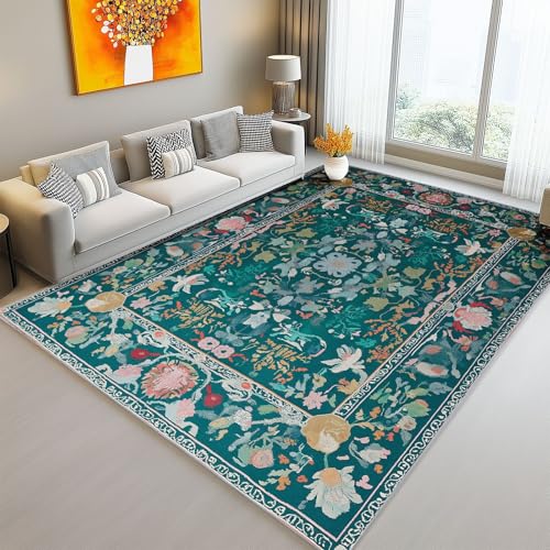 Waschbarer Teppich Wohnzimmer 140 x 200 cm, Schlichter Luxus Botanische Grenze Design Teppich Schlafzimmer Kurzflor, Groß Teppiche rutschfest Weiche für Kinderzimmer Esszimmer Flur Dunkelgrün Waschbarer Teppich Wohnzimmer 140 x 200 cm, Schlichter Luxus Botanische Grenze Design Teppich Schlafzimmer Kurzflor, Groß Teppiche rutschfest Weiche für Kinderzimmer Esszimmer Flur Dunkelgrün von Generic