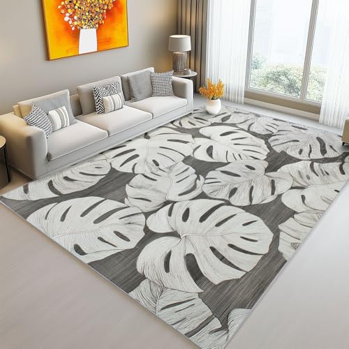 Waschbarer Teppich Wohnzimmer 160 x 230 cm, Abstrakte Monstera Design Teppich Schlafzimmer Kurzflor, Groß Teppiche rutschfest Weiche für Kinderzimmer Esszimmer Flur Grau Waschbarer Teppich Wohnzimmer 160 x 230 cm, Abstrakte Monstera Design Teppich Schlafzimmer Kurzflor, Groß Teppiche rutschfest Weiche für Kinderzimmer Esszimmer Flur Grau von Generic