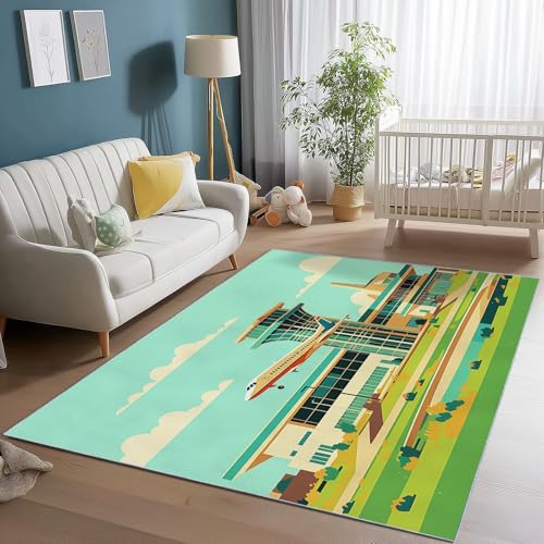 Waschbarer Teppich Wohnzimmer 160 x 230 cm, Abstraktes Flughafengebäude Design Teppich Schlafzimmer Kurzflor, Groß Teppiche rutschfest Weiche für Kinderzimmer Esszimmer Flur Grün Waschbarer Teppich Wohnzimmer 160 x 230 cm, Abstraktes Flughafengebäude Design Teppich Schlafzimmer Kurzflor, Groß Teppiche rutschfest Weiche für Kinderzimmer Esszimmer Flur Grün von Generic