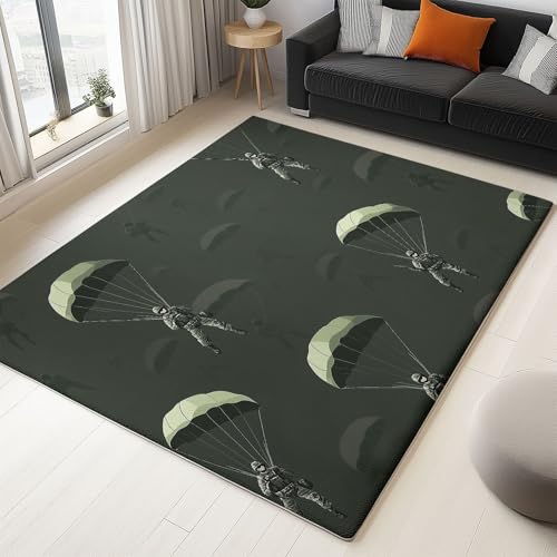 Waschbarer Teppich Wohnzimmer 160 x 230 cm, Cartoon-Fallschirmjäger Design Teppich Schlafzimmer Kurzflor, Groß Teppiche rutschfest Weiche für Kinderzimmer Esszimmer Flur Dunkeloliv Waschbarer Teppich Wohnzimmer 160 x 230 cm, Cartoon-Fallschirmjäger Design Teppich Schlafzimmer Kurzflor, Groß Teppiche rutschfest Weiche für Kinderzimmer Esszimmer Flur Dunkeloliv von Generic