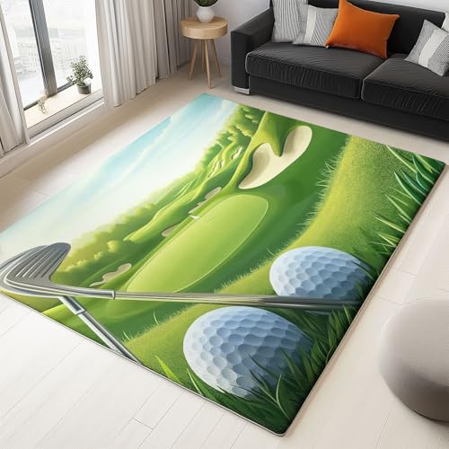 Waschbarer Teppich Wohnzimmer 160 x 230 cm, Cartoon-Golf Design Teppich Schlafzimmer Kurzflor, Groß Teppiche rutschfest Weiche für Kinderzimmer Esszimmer Flur Grün Waschbarer Teppich Wohnzimmer 160 x 230 cm, Cartoon-Golf Design Teppich Schlafzimmer Kurzflor, Groß Teppiche rutschfest Weiche für Kinderzimmer Esszimmer Flur Grün von Generic