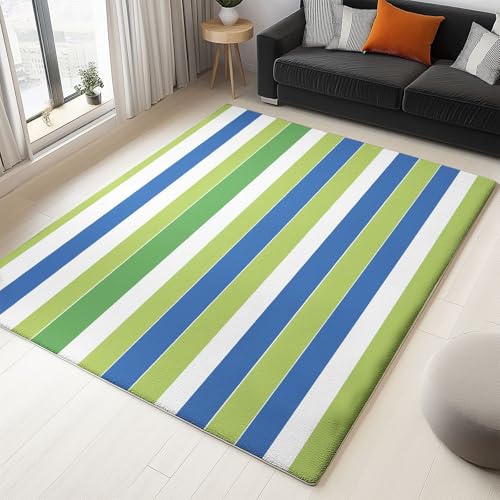 Waschbarer Teppich Wohnzimmer 160 x 230 cm, Einfache Horizontale Streifen Design Teppich Schlafzimmer Kurzflor, Groß Teppiche rutschfest Weiche für Kinderzimmer Esszimmer Flur Grün Blau Waschbarer Teppich Wohnzimmer 160 x 230 cm, Einfache Horizontale Streifen Design Teppich Schlafzimmer Kurzflor, Groß Teppiche rutschfest Weiche für Kinderzimmer Esszimmer Flur Grün Blau von Generic