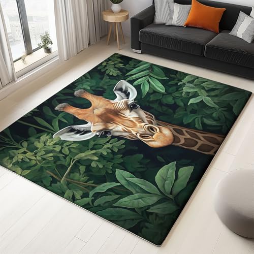 Waschbarer Teppich Wohnzimmer 160 x 230 cm, Elegante Giraffe Design Teppich Schlafzimmer Kurzflor, Groß Teppiche rutschfest Weiche für Kinderzimmer Esszimmer Flur Grün Waschbarer Teppich Wohnzimmer 160 x 230 cm, Elegante Giraffe Design Teppich Schlafzimmer Kurzflor, Groß Teppiche rutschfest Weiche für Kinderzimmer Esszimmer Flur Grün von Generic