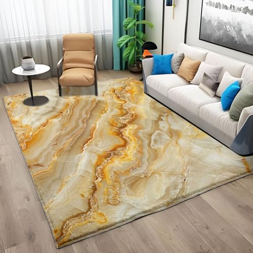 Waschbarer Teppich Wohnzimmer 160x230 cm Teppich, Geometrisches Marmor-Moiré-Gold Kurzflor Teppich Weiche Teppich rutschfest Teppich Flauschiger Teppich für Flur Esszimmer KüChe von Generic