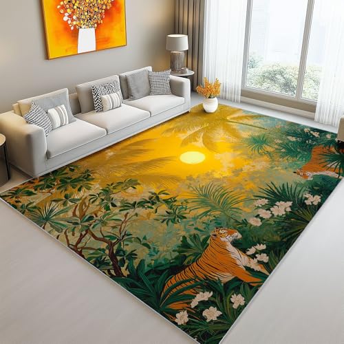 Waschbarer Teppich Wohnzimmer 60 x 120 cm, Abstrakter Dschungel Tiger Design Teppich Schlafzimmer Kurzflor, Groß Teppiche rutschfest Weiche für Kinderzimmer Esszimmer Flur Gelb Grün Waschbarer Teppich Wohnzimmer 60 x 120 cm, Abstrakter Dschungel Tiger Design Teppich Schlafzimmer Kurzflor, Groß Teppiche rutschfest Weiche für Kinderzimmer Esszimmer Flur Gelb Grün von Generic
