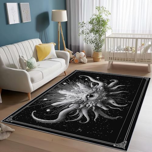 Waschbarer Teppich Wohnzimmer 60 x 120 cm, Fantasy-Horror-Augen Design Teppich Schlafzimmer Kurzflor, Groß Teppiche rutschfest Weiche für Kinderzimmer Esszimmer Flur Schwarz von Generic