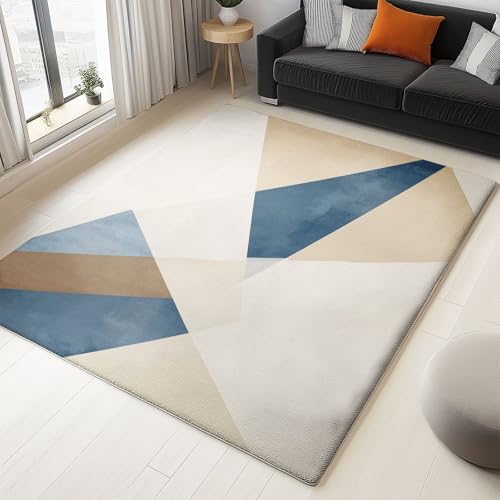 Waschbarer Teppich Wohnzimmer 60 x 120 cm, Moderne Retro-Geometrie Design Teppich Schlafzimmer Kurzflor, Groß Teppiche rutschfest Weiche für Kinderzimmer Esszimmer Flur Beige Blau von Generic