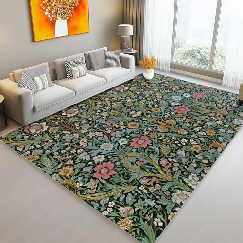 Waschbarer Teppich Wohnzimmer 60 x 120 cm, Retro Blumen Design Teppich Schlafzimmer Kurzflor, Groß Teppiche rutschfest Weiche für Kinderzimmer Esszimmer Flur Dunkelgrün Waschbarer Teppich Wohnzimmer 60 x 120 cm, Retro Blumen Design Teppich Schlafzimmer Kurzflor, Groß Teppiche rutschfest Weiche für Kinderzimmer Esszimmer Flur Dunkelgrün von Generic