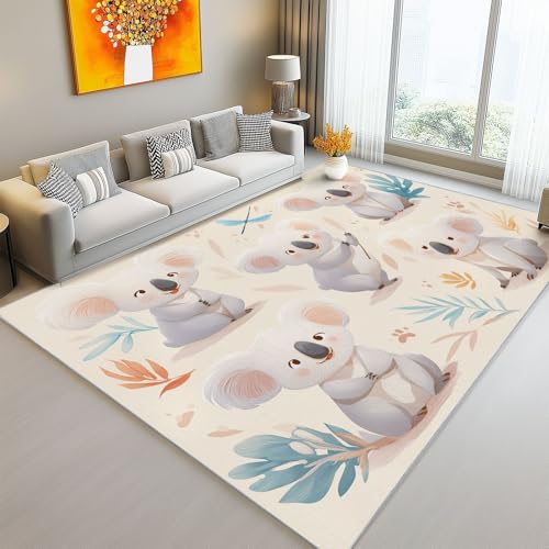 Waschbarer Teppich Wohnzimmer 60 x 120 cm, Süßer Koala Design Teppich Schlafzimmer Kurzflor, Groß Teppiche rutschfest Weiche für Kinderzimmer Esszimmer Flur Beige von Generic