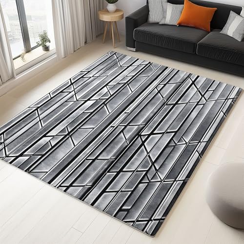 Waschbarer Teppich Wohnzimmer 80 x 150 cm, Abstrakte Moderne Metallische Linien Design Teppich Schlafzimmer Kurzflor, Groß Teppiche rutschfest Weiche für Kinderzimmer Esszimmer Flur Silber Waschbarer Teppich Wohnzimmer 80 x 150 cm, Abstrakte Moderne Metallische Linien Design Teppich Schlafzimmer Kurzflor, Groß Teppiche rutschfest Weiche für Kinderzimmer Esszimmer Flur Silber von Generic