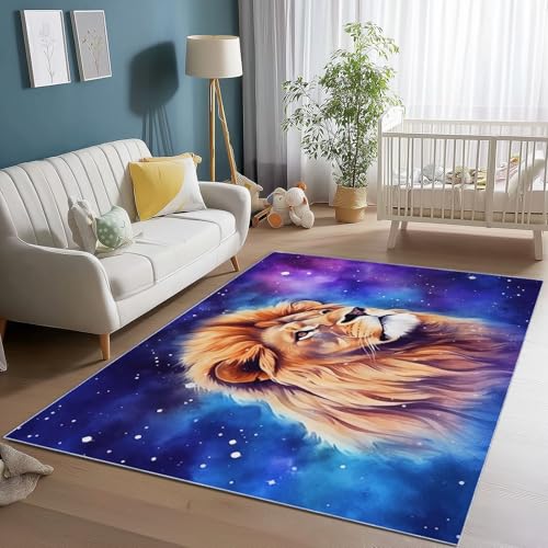 Waschbarer Teppich Wohnzimmer 80 x 150 cm, Abstrakter Löwe Galaxie Design Teppich Schlafzimmer Kurzflor, Groß Teppiche rutschfest Weiche für Kinderzimmer Esszimmer Flur Lila Waschbarer Teppich Wohnzimmer 80 x 150 cm, Abstrakter Löwe Galaxie Design Teppich Schlafzimmer Kurzflor, Groß Teppiche rutschfest Weiche für Kinderzimmer Esszimmer Flur Lila von Generic