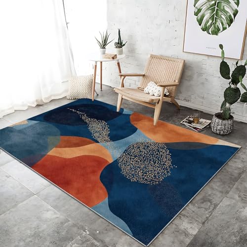 Waschbarer Teppich Wohnzimmer Blau rutschfeste Badvorleger Matte, 180 x 240 cm Flanell Kurzflor Antibakteriell Teppich Schlafzimmer - Abstrakt Granulierte Melierte Farbe Blöcke Dekoration Türmatte von Generic