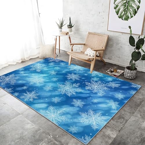 Waschbarer Teppich Wohnzimmer Blau rutschfeste Badvorleger Matte, 180 x 240 cm Flanell Kurzflor Antibakteriell Teppich Schlafzimmer - Einfach Winter Schneeflocken Dekoration Türmatte Waschbarer Teppich Wohnzimmer Blau rutschfeste Badvorleger Matte, 180 x 240 cm Flanell Kurzflor Antibakteriell Teppich Schlafzimmer - Einfach Winter Schneeflocken Dekoration Türmatte von Generic