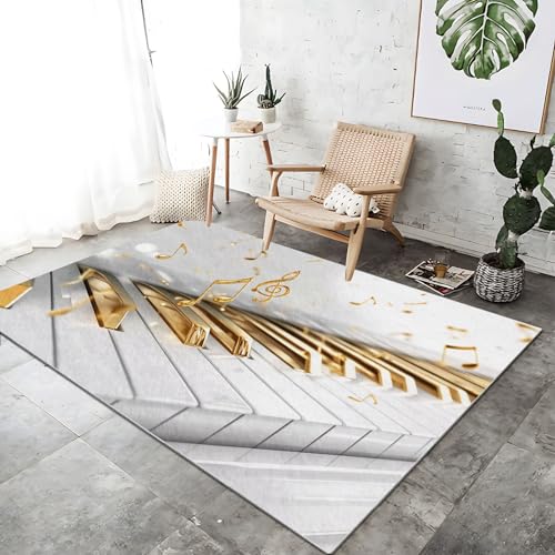 Waschbarer Teppich Wohnzimmer Gold rutschfeste Badvorleger Matte, 160 x 230 cm Flanell Kurzflor Antibakteriell Teppich Schlafzimmer - 3D Flash Klaviertasten Dekoration Türmatte Waschbarer Teppich Wohnzimmer Gold rutschfeste Badvorleger Matte, 160 x 230 cm Flanell Kurzflor Antibakteriell Teppich Schlafzimmer - 3D Flash Klaviertasten Dekoration Türmatte von Generic
