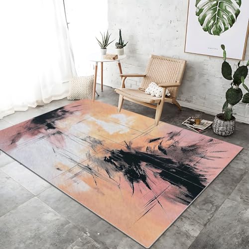 Waschbarer Teppich Wohnzimmer Grau Rosa rutschfeste Badvorleger Matte, 120 x 180 cm Flanell Kurzflor Antibakteriell Teppich Schlafzimmer - Abstrakt Einfach Farbblöcke und Linien Dekoration Türmatte Waschbarer Teppich Wohnzimmer Grau Rosa rutschfeste Badvorleger Matte, 120 x 180 cm Flanell Kurzflor Antibakteriell Teppich Schlafzimmer - Abstrakt Einfach Farbblöcke und Linien Dekoration Türmatte von Generic