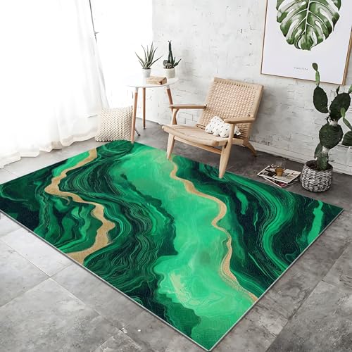 Waschbarer Teppich Wohnzimmer Grün rutschfeste Badvorleger Matte, 180 x 240 cm Flanell Kurzflor Antibakteriell Teppich Schlafzimmer - Luxus Goldadern Marmor Dekoration Türmatte Waschbarer Teppich Wohnzimmer Grün rutschfeste Badvorleger Matte, 180 x 240 cm Flanell Kurzflor Antibakteriell Teppich Schlafzimmer - Luxus Goldadern Marmor Dekoration Türmatte von Generic
