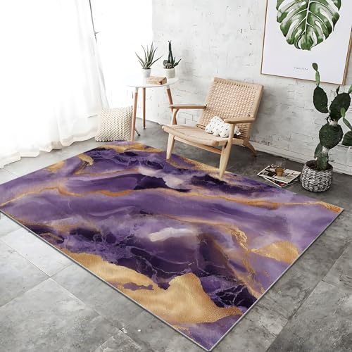 Waschbarer Teppich Wohnzimmer Lila rutschfeste Badvorleger Matte, 100 x 150 cm Flanell Kurzflor Antibakteriell Teppich Schlafzimmer - Abstrakter Kristall-Marmor Textur Dekoration Türmatte von Generic