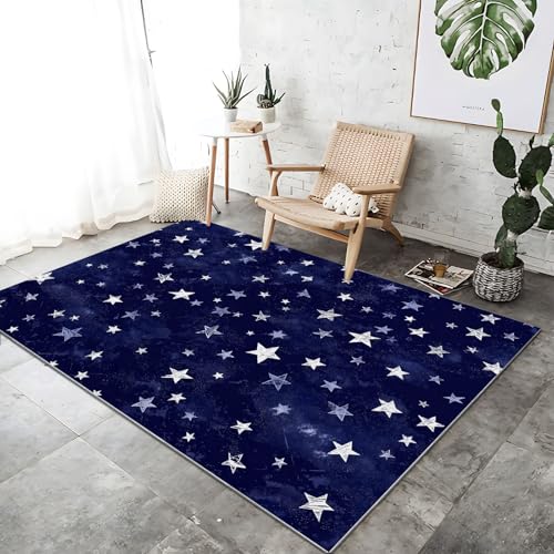 Waschbarer Teppich Wohnzimmer Marine rutschfeste Badvorleger Matte, 160 x 230 cm Flanell Kurzflor Antibakteriell Teppich Schlafzimmer - Retro Nachthimmel Sterne Dekoration Türmatte von Generic