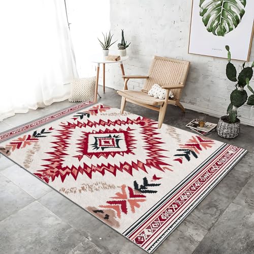 Waschbarer Teppich Wohnzimmer Rot rutschfeste Badvorleger Matte, 100 x 150 cm Flanell Kurzflor Antibakteriell Teppich Schlafzimmer - Einfach Geometrische Raute Dekoration Türmatte Waschbarer Teppich Wohnzimmer Rot rutschfeste Badvorleger Matte, 100 x 150 cm Flanell Kurzflor Antibakteriell Teppich Schlafzimmer - Einfach Geometrische Raute Dekoration Türmatte von Generic