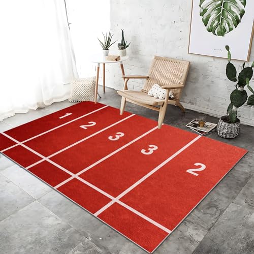 Waschbarer Teppich Wohnzimmer Rot rutschfeste Badvorleger Matte, 140 x 200 cm Flanell Kurzflor Antibakteriell Teppich Schlafzimmer - Fotografie Sport Laufsteg Dekoration Türmatte von Generic