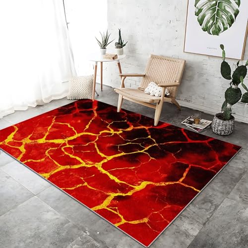 Waschbarer Teppich Wohnzimmer Rot rutschfeste Badvorleger Matte, 160 x 230 cm Flanell Kurzflor Antibakteriell Teppich Schlafzimmer - Abstrakt Lava Blocktextur Dekoration Türmatte Waschbarer Teppich Wohnzimmer Rot rutschfeste Badvorleger Matte, 160 x 230 cm Flanell Kurzflor Antibakteriell Teppich Schlafzimmer - Abstrakt Lava Blocktextur Dekoration Türmatte von Generic