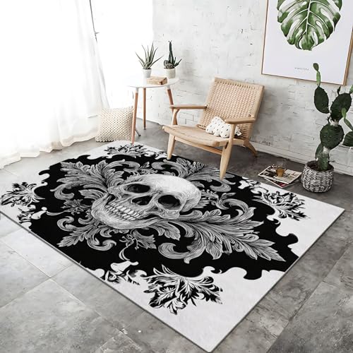 Waschbarer Teppich Wohnzimmer Schwarz rutschfeste Badvorleger Matte, 160 x 230 cm Flanell Kurzflor Antibakteriell Teppich Schlafzimmer - Gotisch Jing Satintextur Totenkopf Dekoration Türmatte Waschbarer Teppich Wohnzimmer Schwarz rutschfeste Badvorleger Matte, 160 x 230 cm Flanell Kurzflor Antibakteriell Teppich Schlafzimmer - Gotisch Jing Satintextur Totenkopf Dekoration Türmatte von Generic