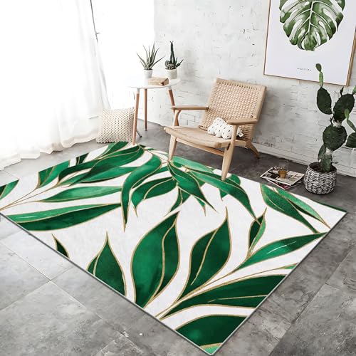 Waschbarer Teppich Wohnzimmer Smaragdgrün rutschfeste Badvorleger Matte, 160 x 230 cm Flanell Kurzflor Antibakteriell Teppich Schlafzimmer - Aquarell Smaragdgrüne Pflanzen Palmblätter Türmatte Waschbarer Teppich Wohnzimmer Smaragdgrün rutschfeste Badvorleger Matte, 160 x 230 cm Flanell Kurzflor Antibakteriell Teppich Schlafzimmer - Aquarell Smaragdgrüne Pflanzen Palmblätter Türmatte von Generic