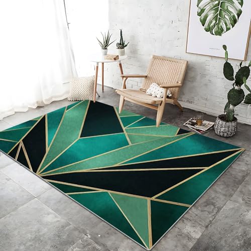Waschbarer Teppich Wohnzimmer Smaragdgrün rutschfeste Badvorleger Matte, 180 x 240 cm Flanell Kurzflor Antibakteriell Teppich Schlafzimmer - Modern Einfache Geometrie Dreieck Dekoration Türmatte Waschbarer Teppich Wohnzimmer Smaragdgrün rutschfeste Badvorleger Matte, 180 x 240 cm Flanell Kurzflor Antibakteriell Teppich Schlafzimmer - Modern Einfache Geometrie Dreieck Dekoration Türmatte von Generic