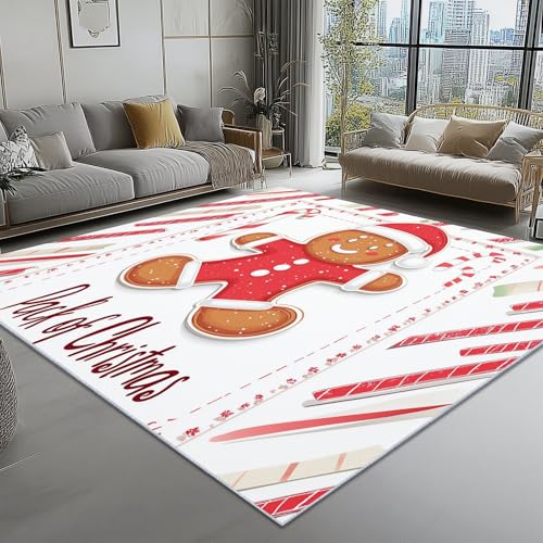 Waschbarer Teppich für Büro Esszimmer Kinderzimmer 160 x 230 cm, Weihnachten Cartoon Lebkuchenmann Süßigkeiten Thema Flanell Bedruckter Teppich, Rot Indoor Kurzflorteppich mit rutschfeste Rückseite Waschbarer Teppich für Büro Esszimmer Kinderzimmer 160 x 230 cm, Weihnachten Cartoon Lebkuchenmann Süßigkeiten Thema Flanell Bedruckter Teppich, Rot Indoor Kurzflorteppich mit rutschfeste Rückseite von Generic