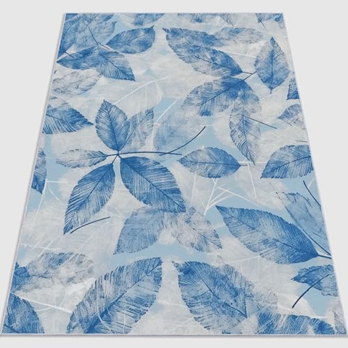 Waschbarer Wohnzimmer Teppich 140 x 200 cm, Retro Abstrakt Natur Pflanzen Blätter Druckdesign superweich und rutschfest Teppich - Flanellmaterial ist für Schlafzimmer und Esszimmer geeignet Blau Waschbarer Wohnzimmer Teppich 140 x 200 cm, Retro Abstrakt Natur Pflanzen Blätter Druckdesign superweich und rutschfest Teppich - Flanellmaterial ist für Schlafzimmer und Esszimmer geeignet Blau von Generic