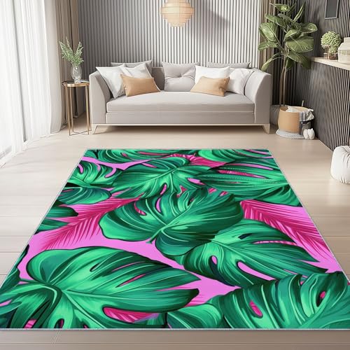 Waschbarer Wohnzimmer Teppich 140 x 200 cm, Schlicht Tropisch Pflanzen Blätter Druckdesign superweich und rutschfest Teppich - Flanellmaterial ist für Schlafzimmer und Esszimmer geeignet Grün Waschbarer Wohnzimmer Teppich 140 x 200 cm, Schlicht Tropisch Pflanzen Blätter Druckdesign superweich und rutschfest Teppich - Flanellmaterial ist für Schlafzimmer und Esszimmer geeignet Grün von Generic