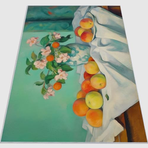 Waschbarer Wohnzimmer Teppich 80 x 150 cm, Retro Ölgemälde Früchte Blumen Blätter Druckdesign superweich und rutschfest Teppich - Flanellmaterial ist für Schlafzimmer und Esszimmer geeignet Farbe Waschbarer Wohnzimmer Teppich 80 x 150 cm, Retro Ölgemälde Früchte Blumen Blätter Druckdesign superweich und rutschfest Teppich - Flanellmaterial ist für Schlafzimmer und Esszimmer geeignet Farbe von Generic