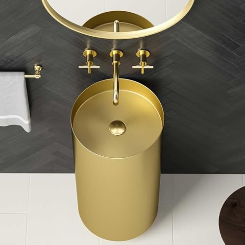 Waschbecken, Edelstahl Säulen-Anti-Kick-waschbecken Zylindrisches Waschbecken Bodenstehendes Integriertes Waschbecken, Gold, E von Generic