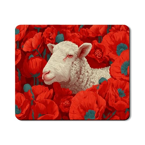 Waschtrockner mit Schaf-Blumenmuster, rote Mohnblumen, Vintage-Abdeckung, Federgummi, rutschfest, wasserdicht, Matten für Waschküche, 50,8 x 61 cm von Generic