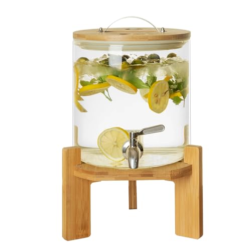 Wasser- und Saftspender aus Glas mit Zapfhahn, Party-Getränkespender mit Holzständer, für heiße oder kalte Getränke, ideal für Wasser, Saft, Limonade und Partys,2L Wasser- und Saftspender aus Glas mit Zapfhahn, Party-Getränkespender mit Holzständer, für heiße oder kalte Getränke, ideal für Wasser, Saft, Limonade und Partys,2L von Generic