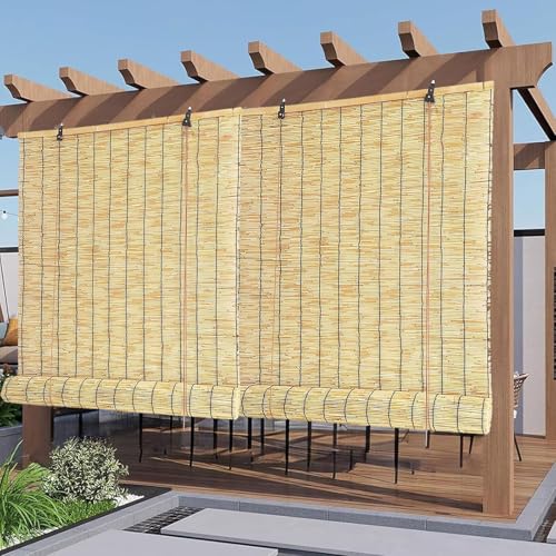 Wasserdicht/einfach zu montieren Naturschilf-Rollos Schnurlose Bambusrollos mit Lift for den Sichtschutz im Freien/Innenbereich(51x106in/130x270cm) von Generic